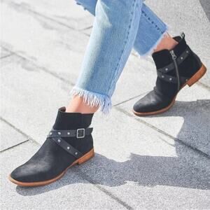 Kork-Ease | Women’s Kenai Stud Wrap Black Suede Booties Boots Ankle Leather Shoe